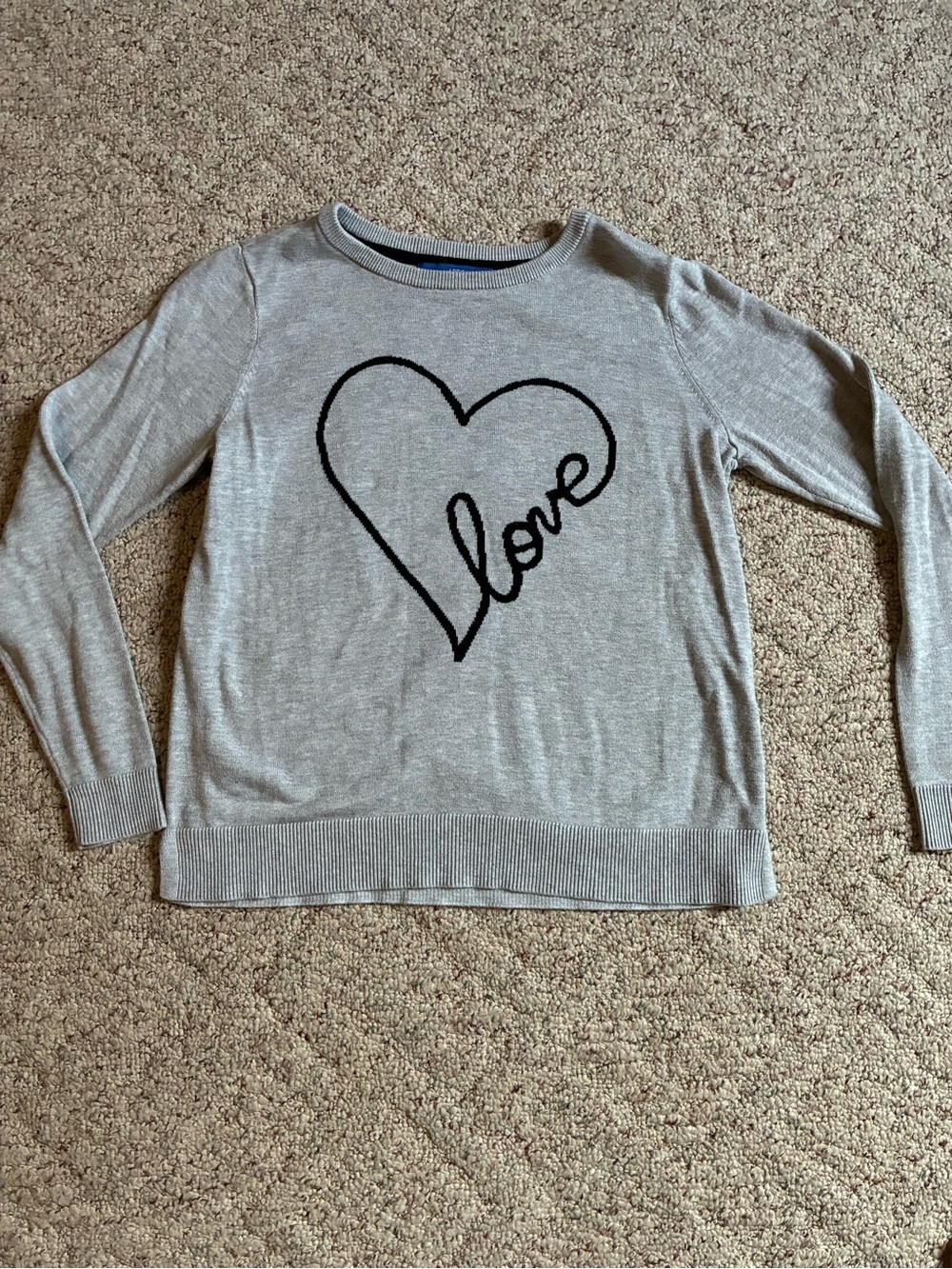 Apt. 9 Light Gray Sweater with Black Heart 'Love' Design